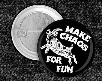 Punk Pins, Punk Vest, Punk Buttons, Battle Vest, Folk Punk, Crust Punk, Anarcho Punk, Button Pin, Goat Pin, Make Chaos For Fun Goat Button