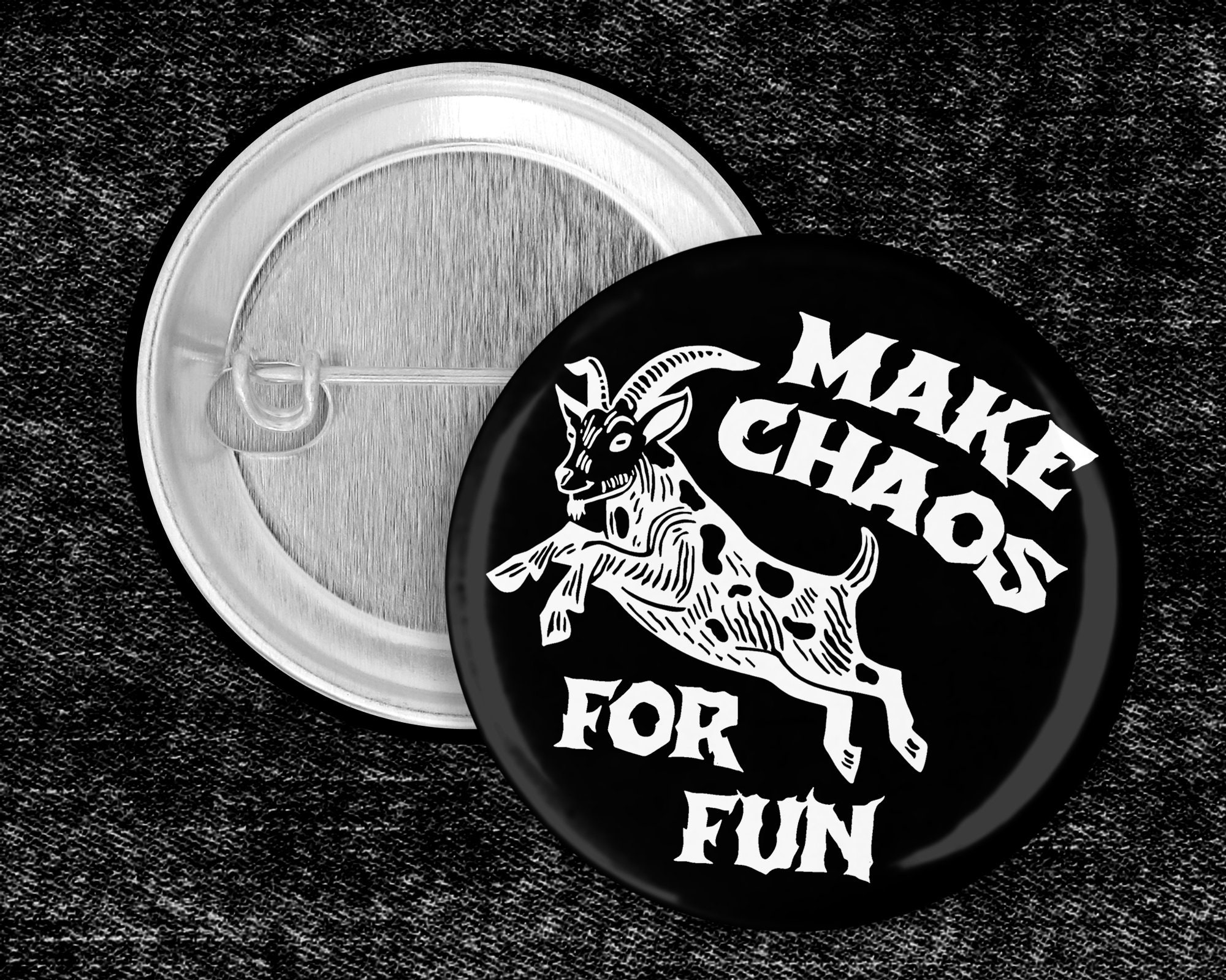 Punk Pins, Punk Vest, Punk Buttons, Battle Vest, Folk Punk, Crust Punk, Anarcho Punk, Button Pin, Goat Pin, Make Chaos For Fun Goat Button