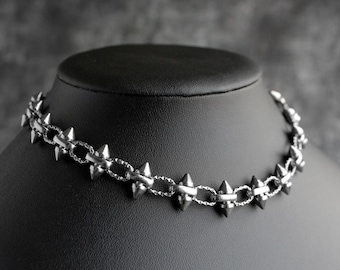 Spiked Stainless Steel Chain Choker Necklace | Punk Goth Grunge Alt Jewelry