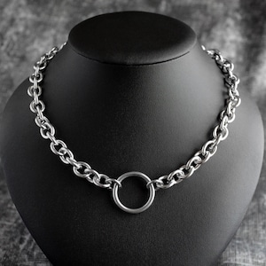 O Ring Chunky Chain Necklace, Punk Necklace, Stainless Steel Necklace, Punk Jewelry, Layering Necklace, O Ring Layer Choker, Punk Choker
