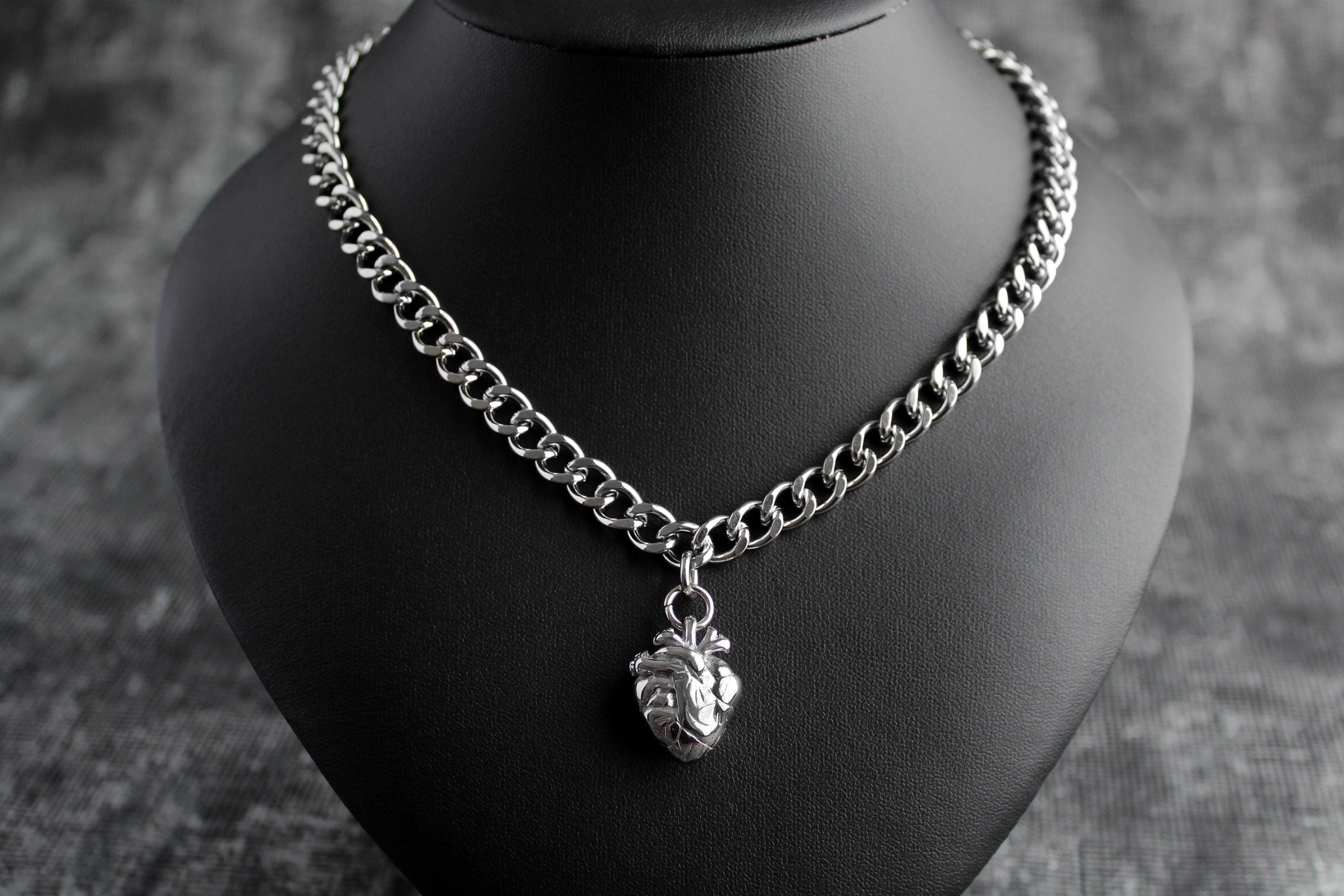 Anatomical Heart Chain Necklace, Stainless Steel Heart Necklace, Punk Necklace, Punk Jewelry, Silver Heart Necklace, Thick Chain Streetwear