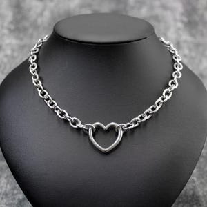 Stainless Steel Heart Chain Necklace: Chunky Punk Goth Jewelry