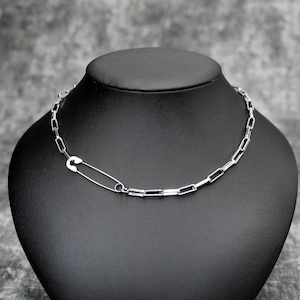 Stainless Steel Safety Pin Necklace: Punk Goth Grunge Jewelry
