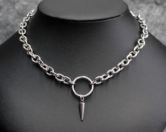 Spike O Ring Necklace: Stainless Steel Chunky Chain Punk Goth Street Style Choker