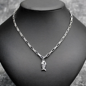 Stainless Steel Fish Bone Necklace: Punk Goth Grunge Jewelry