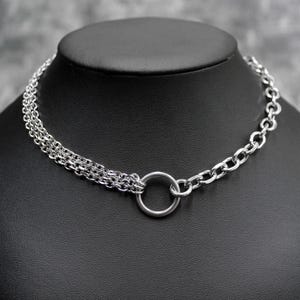 Asymmetrical Chain O Ring Necklace, Stainless Steel Punk Necklace, Punk Jewelry, Layering Necklace, O Ring Layer Choker, Punk Choker