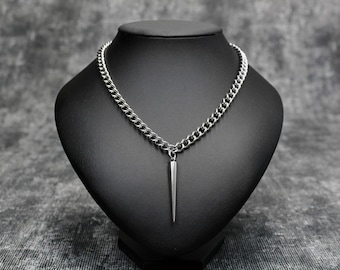 Large Spike Pendant Curb Chain Necklace: Stainless Steel Punk Goth Grunge Jewelry