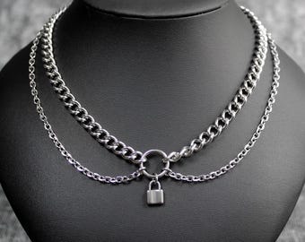 Tweelaagse roestvrijstalen slotketting, punk O-ringketting