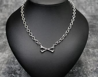 Crossbones Chain Necklace: Punk Goth Alt Style Jewelry