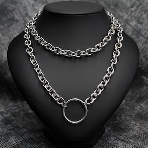 O Ring Necklace, Chunky Chain Necklace, Punk Necklace, Stainless Steel Necklace, Punk Jewelry, Layering Necklace, O Ring Layer Choker