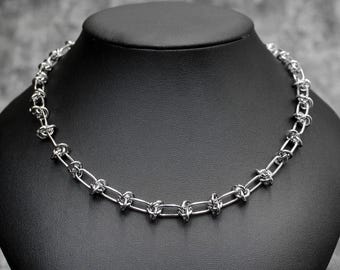 Barbed Wire Style Stainless Steel Chain Necklace: Punk Goth 