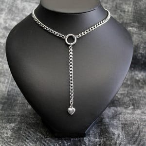Stainless Steel Heart Dangle Chain Choker: Punk Goth Grunge Style Necklace