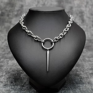Big Spike Stainless Steel Necklace: Chunky Chain O Ring Punk Choker 14-30 inch