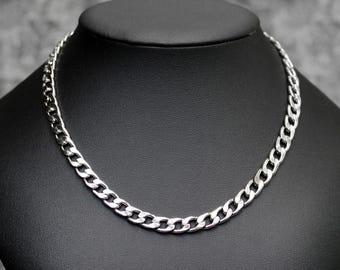 Stainless Steel Flat Curb Chain Necklace: Street Goth Punk Style Layering Jewelry