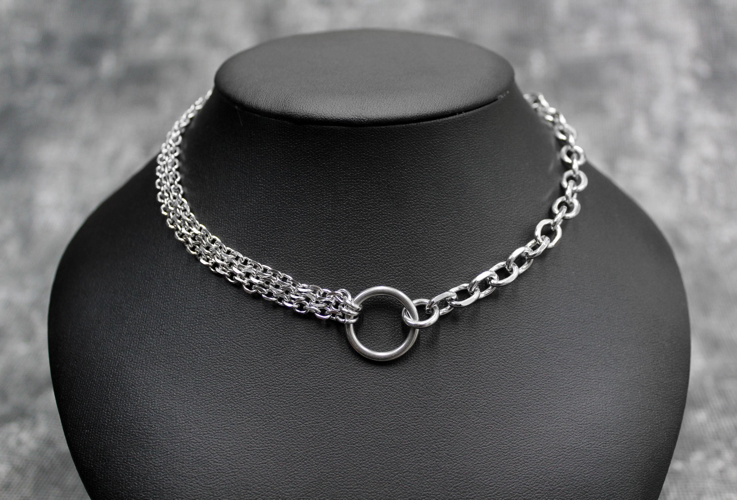 SAKEIOU Collana girocollo con polsino aperto esagerato in filo metallico per donna Punk Catena larga regolabile Punk gioielli Grunge