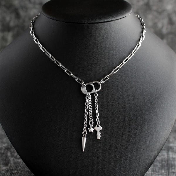 Collana con ciondolo a forma di linguetta di soda / Catena in acciaio inossidabile per gioielli gotici punk grunge alternativi