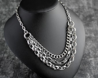 Chunky Layered Statement Necklace | Stainless Steel Chain Jewelry