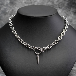 Stainless Steel Spike Toggle Lariat Necklace: Chunky Punk Alt Style Chain Choker