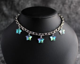 Iridescent Glass Star Necklace | Stainless Steel Chain Choker Pastel Goth Jewelry