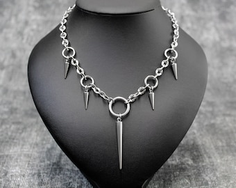 Stainless Steel O-Ring Spike Chain Necklace: Punk Goth Jewelry