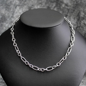 Stainless Steel Figaro Chain Necklace: Chunky Layering Choker Adjustable 12-30 Inch