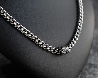 Minimalist Abstract Beaded Curb Chain Necklace | Stainless Steel | for Alternative Street Wear Fashion