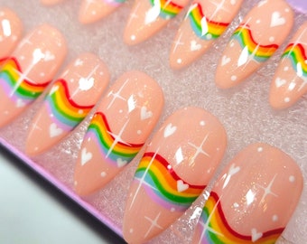 Rainbow press on nails set