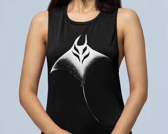 Tribal Manta Ray Muscle Tank – Minimal Graphic Sleeveless Shirt, Black Streetwear Tee, Bold Ocean-Inspired Design
