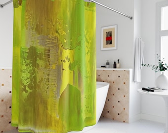 Photosynthetic Error Shower Curtain - Bright Green Yellow Abstract Art Print - Modern Bathroom Decor - Vibrant Painterly Curtain