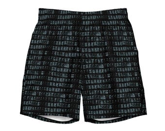 Black Grid Gummy Bear Pattern Recycled Swim Trunks – Quick-Dry, Breathable, Anti-Chafe Summer Shorts