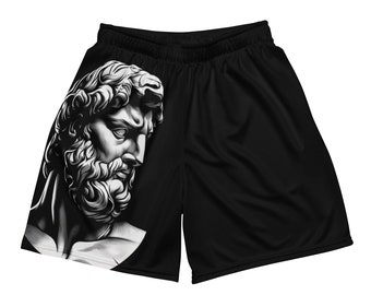 Marble Statue With Beard Black and Grey Realism Tattoo-style Unisex Mesh Shorts