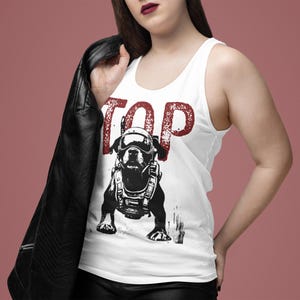 Top Dog Aviator Tank Top – Funny Tactical Bulldog Graphic Tank, Unisex Fighter Pilot Dog, Alpha Gym Bro Tank Tee, Athletic Heather or White