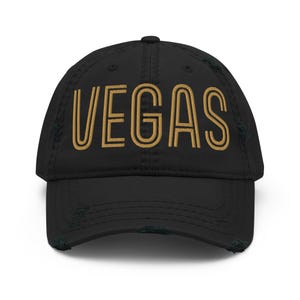 Vegas Distressed Dad Hat – Vintage-Style Baseball Cap with Neon Gold Embroidery