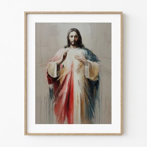 Goddelijke barmhartigheid van Jezus muurkunst, Jezus schilderij, heilig hart kunst, gedempte kunst, doopcadeau, bijbeldecor, katholieke kunst, christelijk muurdecor