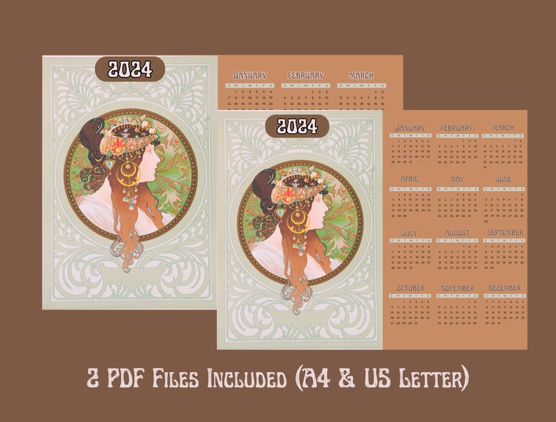 Digital Printable Art Nouveau Calendar 2024 / Byzantine Head Etsy
