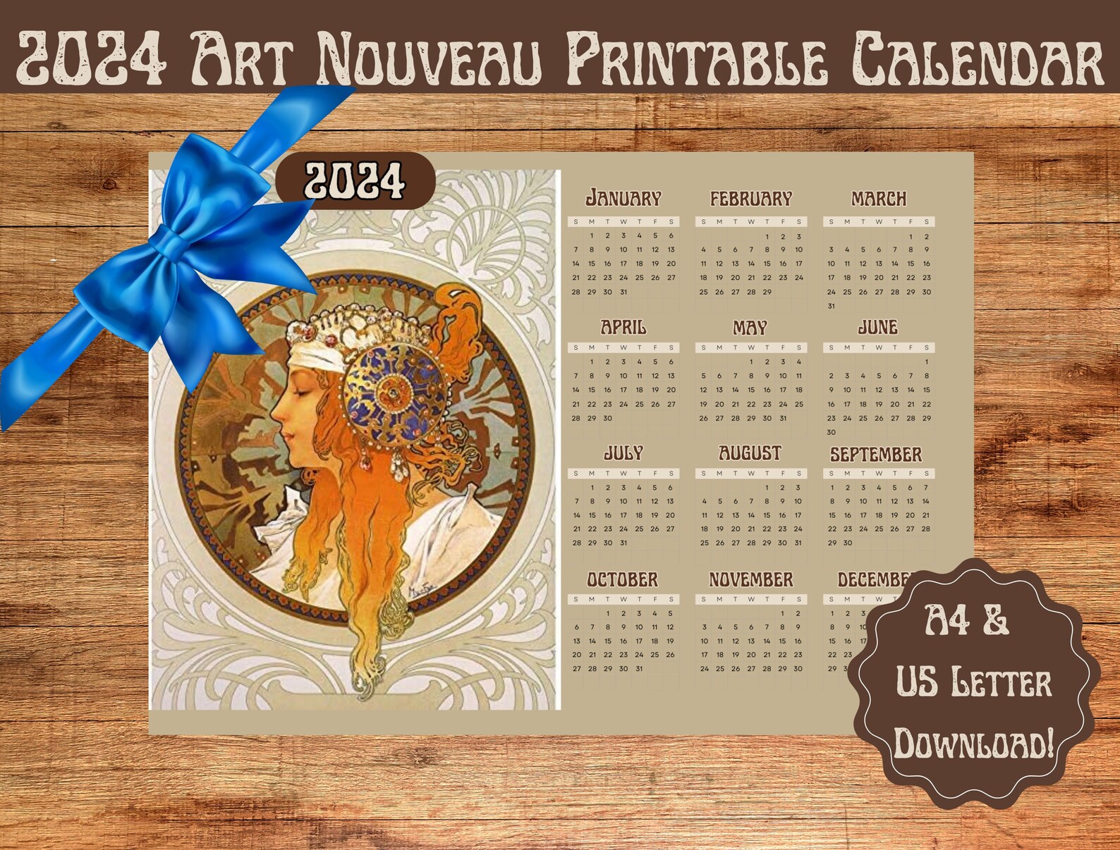 Digital Printable Art Nouveau Calendar 2024 / Byzantine Head Etsy