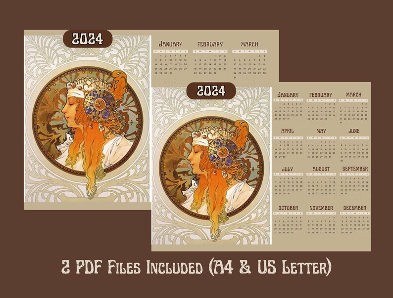 Digital Printable Art Nouveau Calendar 2024 / Byzantine Head Etsy