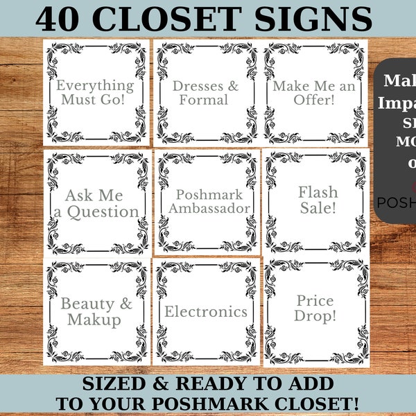 40 Poshmark Sale Signs, Black & White Floral Boarder Collection / Instant Download, Poshmark Seller Tools, Poshmark Signs, Poshmark Banner