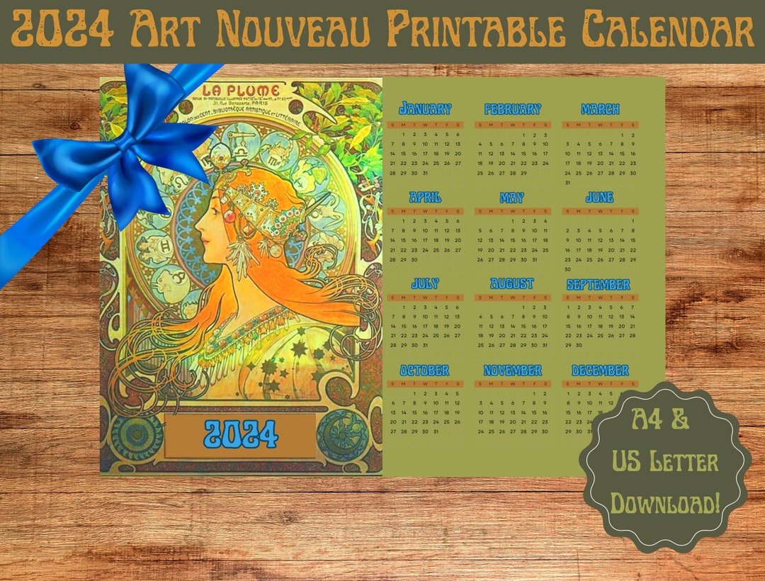 Digital Printable Art Nouveau Calendar 2024 / Zodiac Calendar Etsy