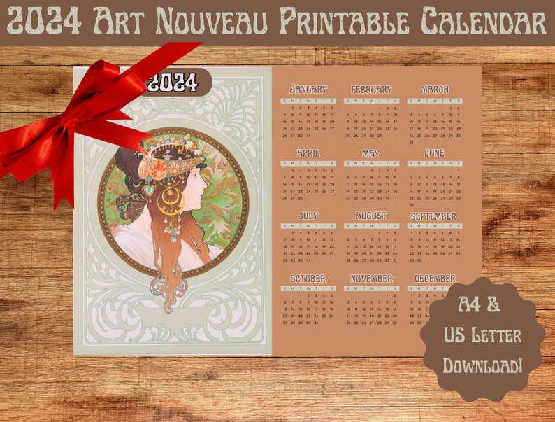 Digital Printable Art Nouveau Calendar 2024 / Byzantine Head Etsy