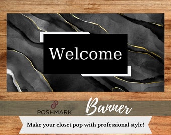 Poshmark Closet Banner | Black Marble Collection | Instant Digital Download