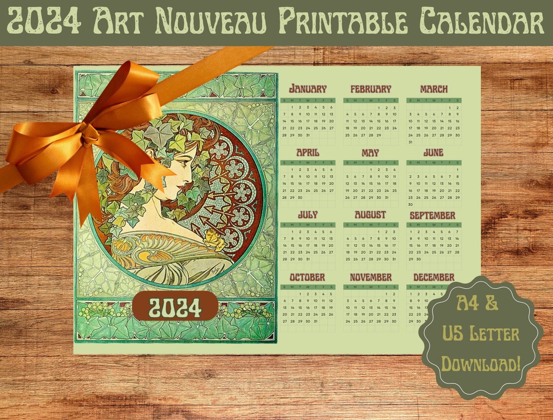 Digital Printable Art Nouveau Calendar 2025 / Ivy Calendar / Antique