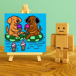 Kit di pittura fai da te Puppy Pool Ice Cream, set di tele 8x8, kit di arte per cani, pittura adatta ai principianti, regalo d&#39;arte per creativi, regalo di pittura, attività