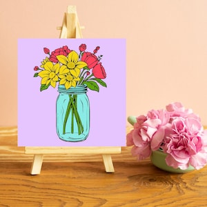 DIY Paint Kit Daffodil Tulip Floral Bouquet 8x8 Canvas Set, Beginner Friendly Painting, Art Gift for Creatives, Painting Gift, Kids Activity
