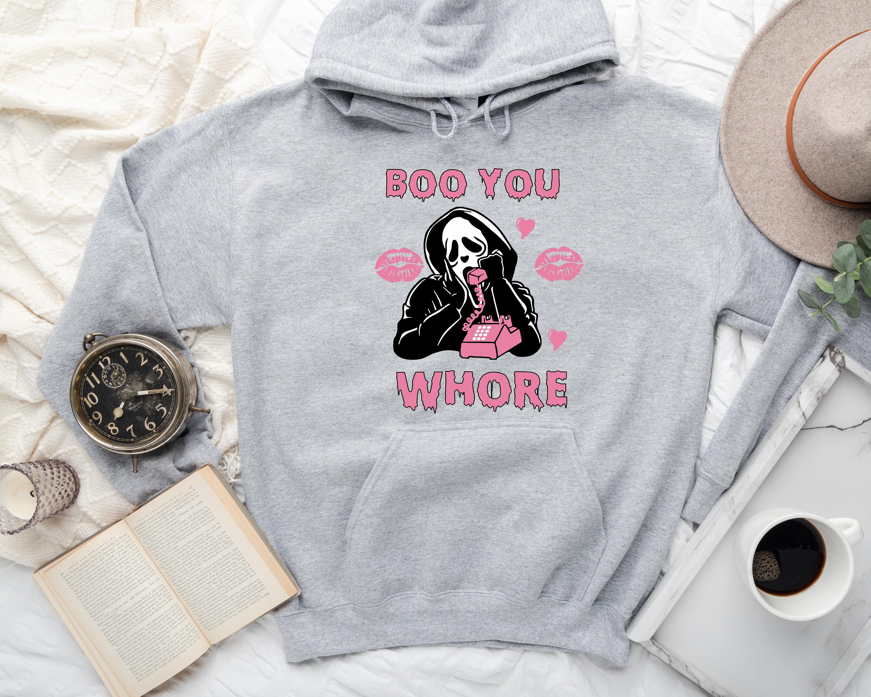 Discover Boo You Whore Halloween Sweatshirt, Spooky Sweatshirt, Horror Bleached Sweatshirt, Boo You Whore Sweatshirt, Horror movie Sweatshirt