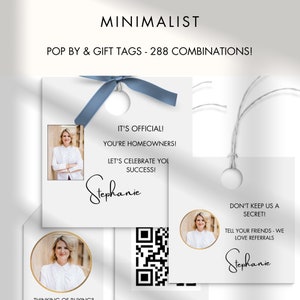 Plantillas pop de bienes raíces. Etiquetas de regalo POP BY para agentes inmobiliarios. Etiquetas imprimibles. Regalos de cierre. Plantillas de Canva. Descarga instantánea - Minimalista - SCS001