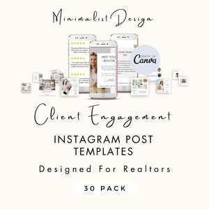 30 Real Estate Instagram Posts. Facebook Posts. Canva Templates. &quot;ENGAGEMENT&quot; Social Media Posts, INSTANT Download - Minimalist - SCS001