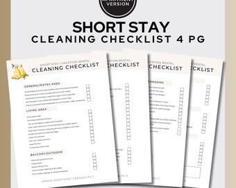 Urban Apartment Cleaning Checklist: Short Stay Rental Template (Digital Download 8.5x11 4pgs
