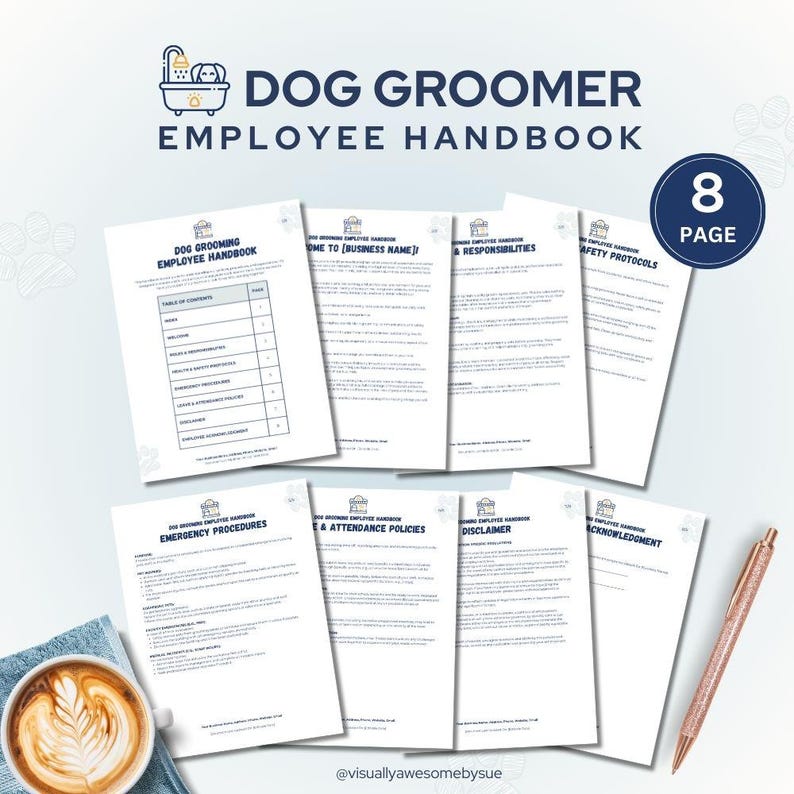Dog Groomer Employee Handbook Template: Editable Canva Printable (8 ...
