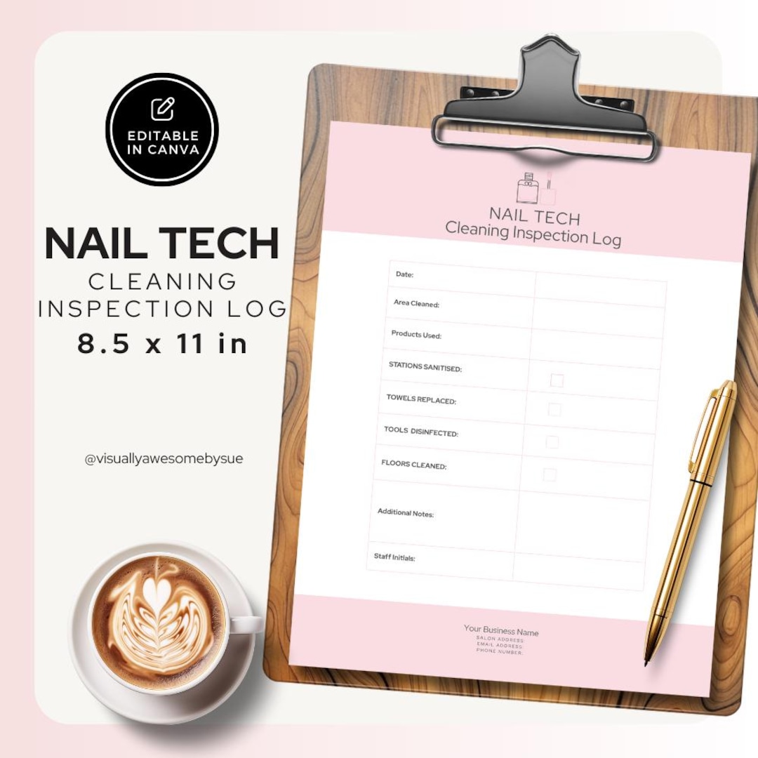 Nail Pattern Inspection Layout Nail Tech Cleaning Inspection Log Template, INSTANT Digital Download ...